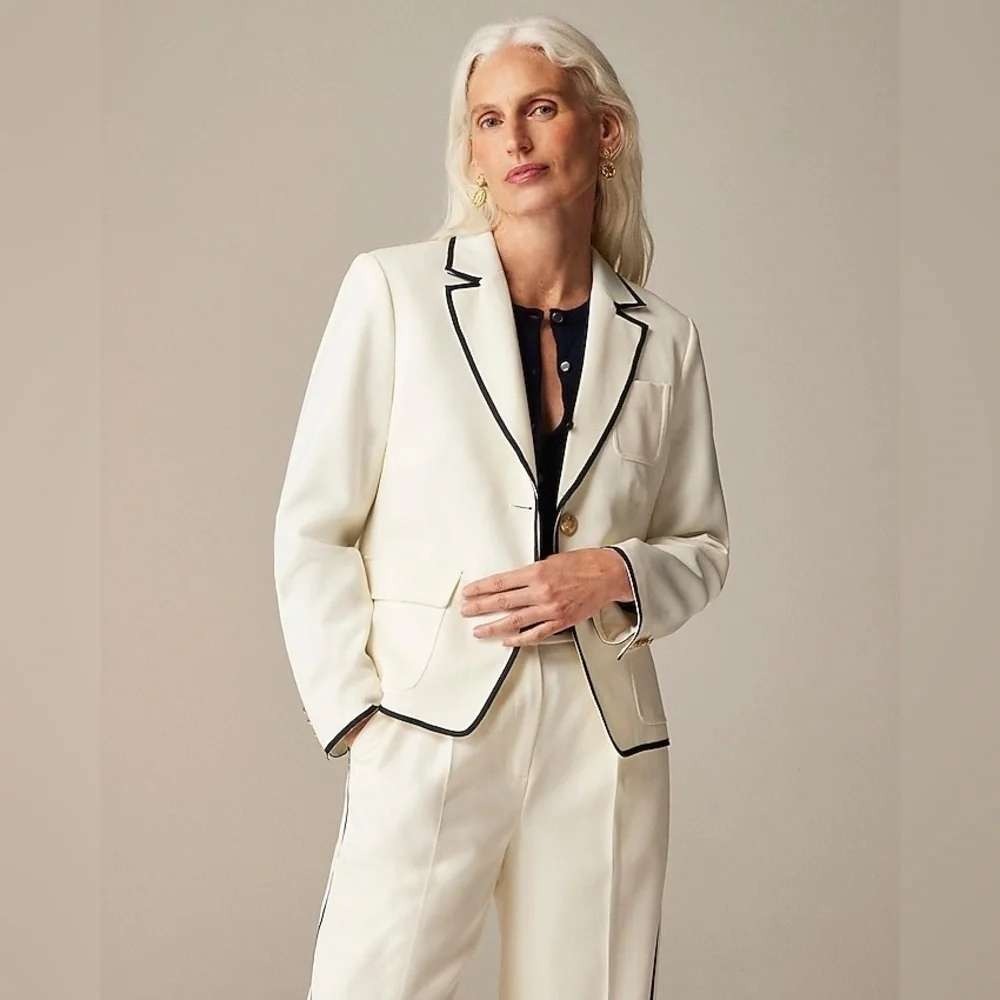 J.Crew Ivory Wool Blend Sz 12 Shrunken Fit Blazer Cuffed Wide Leg Pant 12P Set